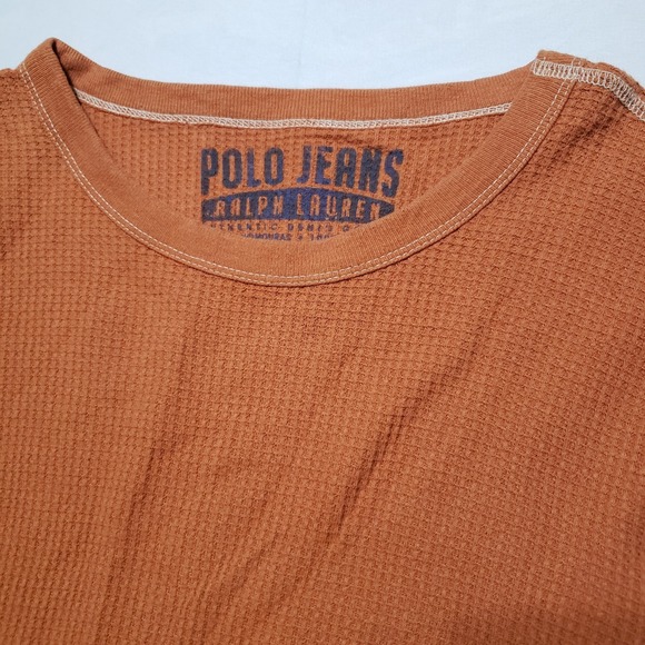 Polo Jeans Co Orange Long Sleeve Waffle Knit Thermal Shirt Men's Large - Picture 1 of 10